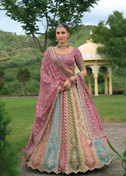 Dusty Rose Heavy Silk Bridal Lehenga with Khatli & Zari Embroidery (New Colour)