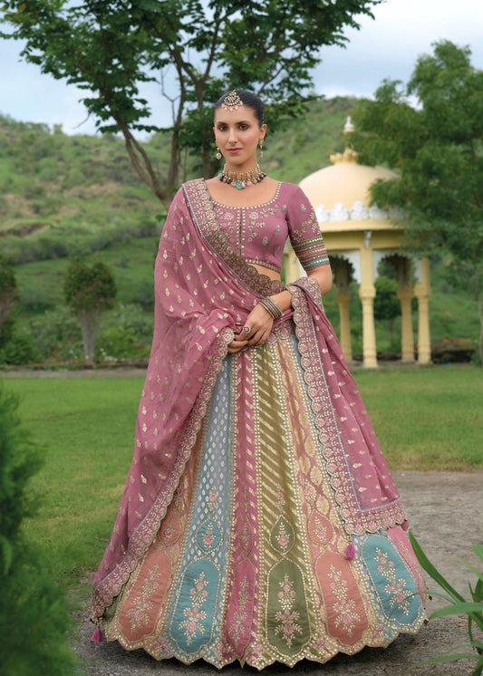 Dusty Rose Heavy Silk Bridal Lehenga with Khatli & Zari Embroidery (New Colour)