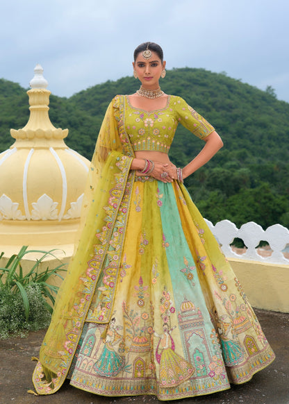 Pistachio Green Heavy Silk Bridal Lehenga with Khatli & Zari Embroidery