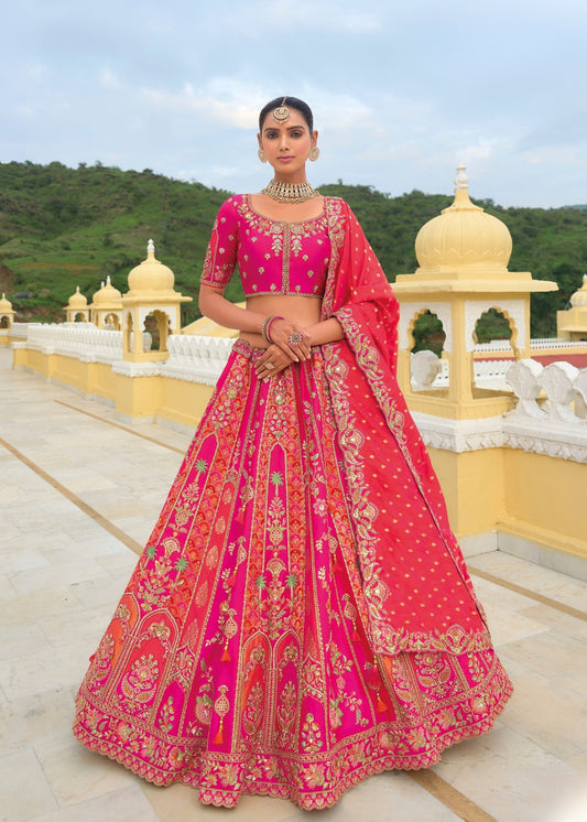 Crimson Red Heavy Silk Lehenga with Khatli Embroidery