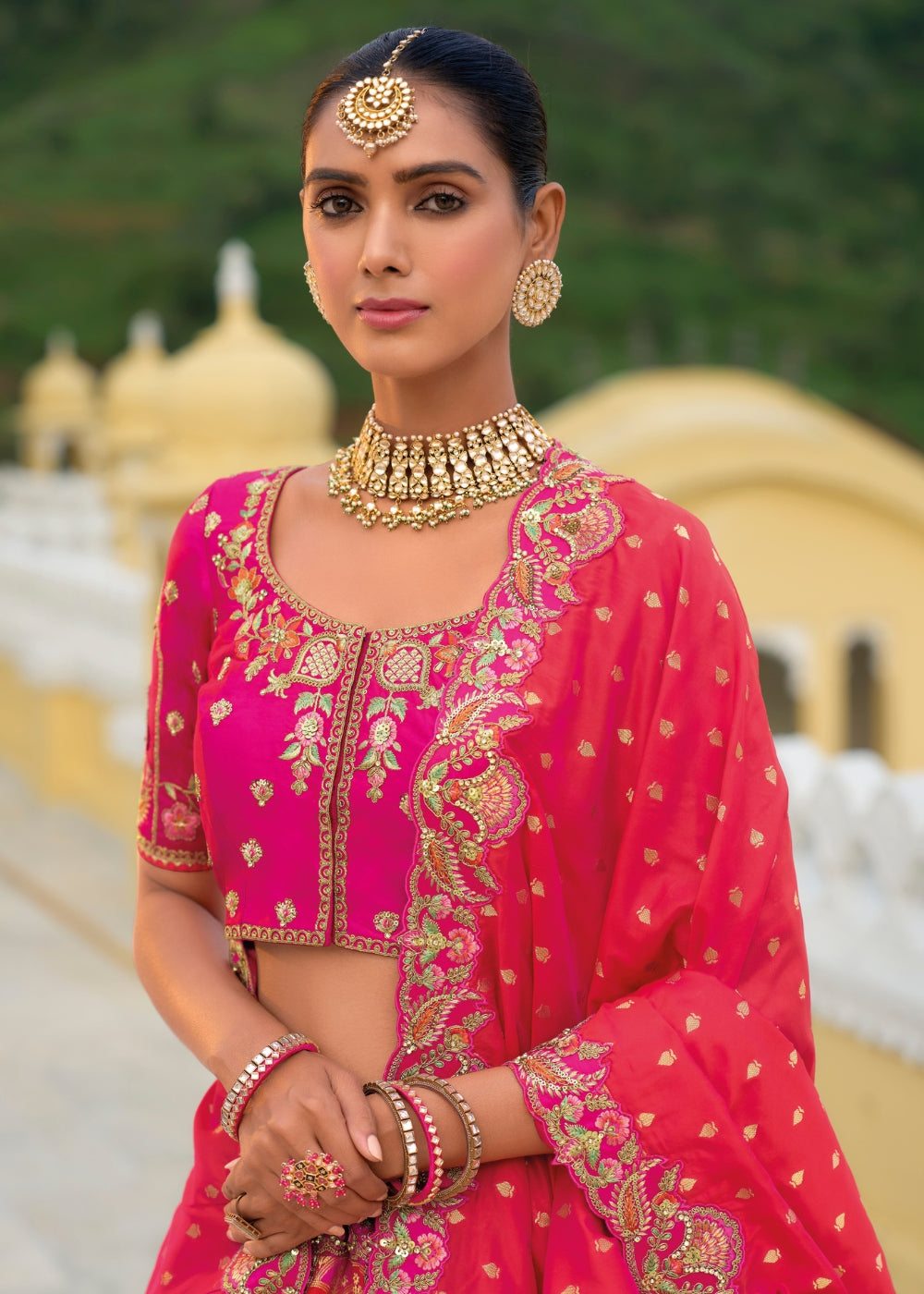 Crimson Red Heavy Silk Lehenga with Khatli Embroidery