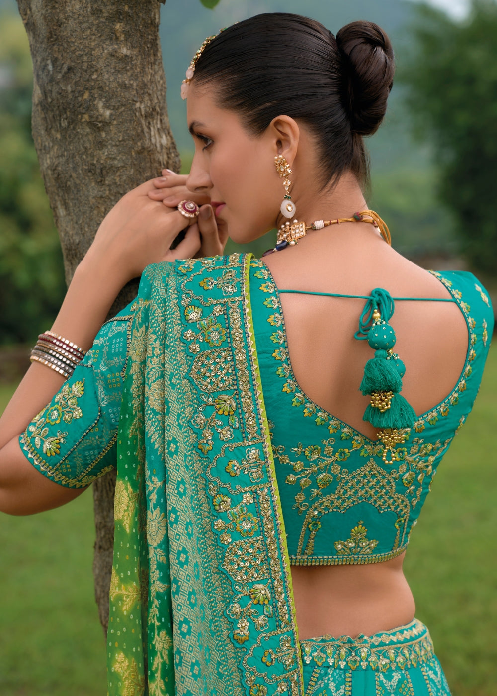 Aqua Blue Heavy Silk Lehenga with Khatli Embroidery