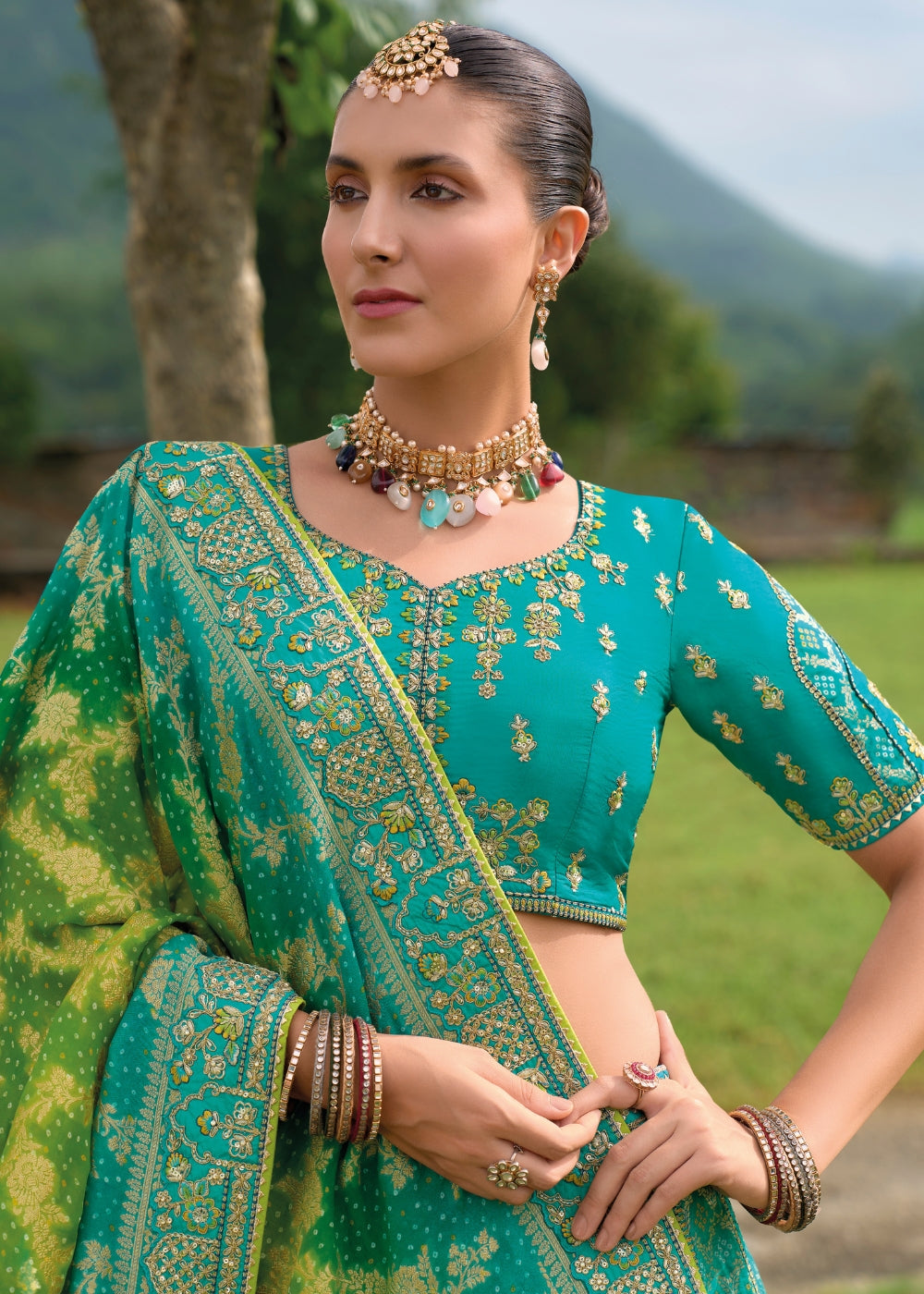 Aqua Blue Heavy Silk Lehenga with Khatli Embroidery