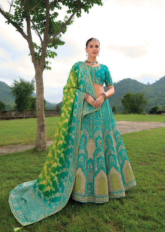 Aqua Blue Heavy Silk Lehenga with Khatli Embroidery
