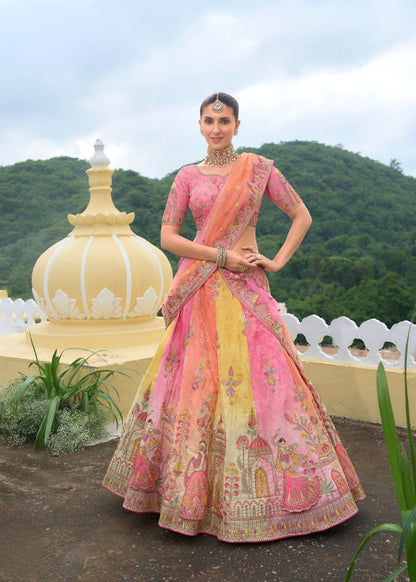 Peach Blossom Heavy Silk Lehenga with Khatli Embroidery