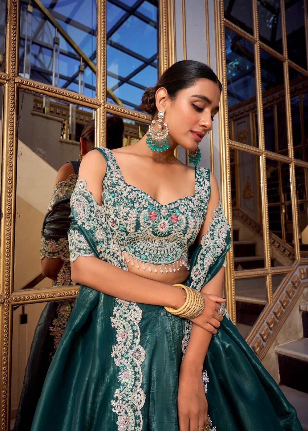 Mayur-Neel Roha – Royal Peacock Teal Silk Lehenga with Designer Cutwork Blouse