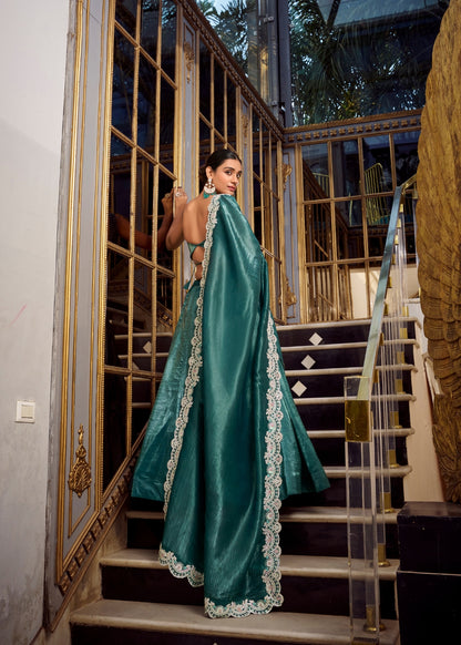 Mayur-Neel Roha – Royal Peacock Teal Silk Lehenga with Designer Cutwork Blouse