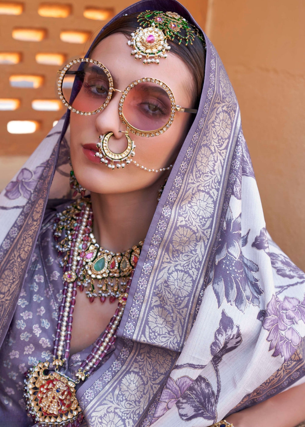 Dhriti - Cool Lilac Silk Saree with Floral XO Print – Sanskriti Wear