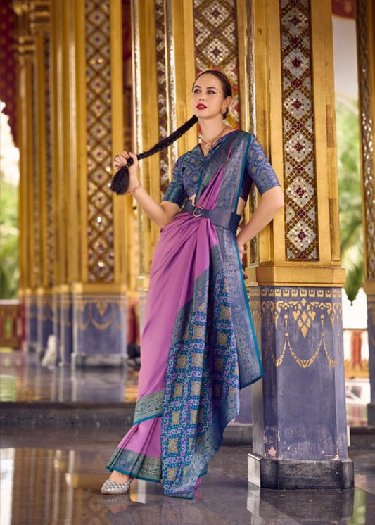 Neel Raag Lavender Blue Soft Silk Saree with Royal Zari Work