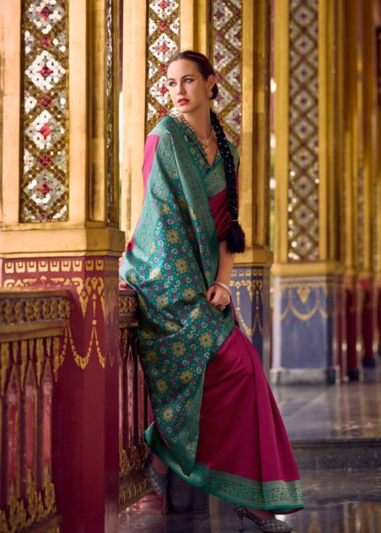 Mohini Deep Green Maroon Silk Saree with Traditional Zari Embellishment