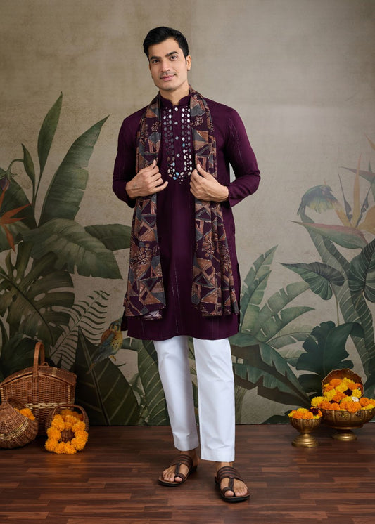 Royal Violet Zari Mirror Kurta Set with Dupatta
