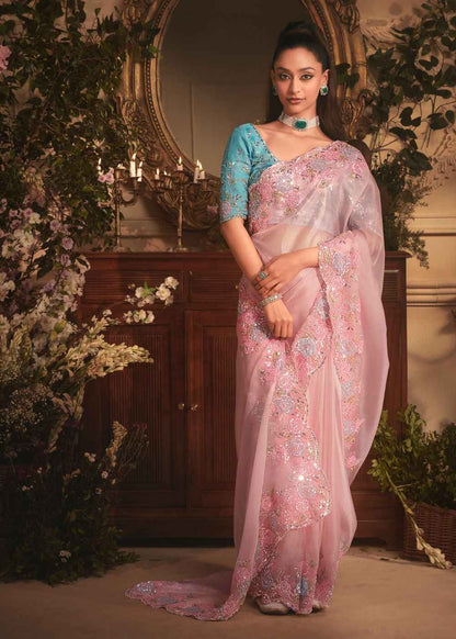 Baby Pink Tissue Organza Saree