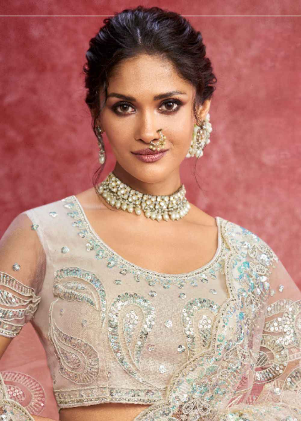 Off White Elegance (Nett Work Saree)