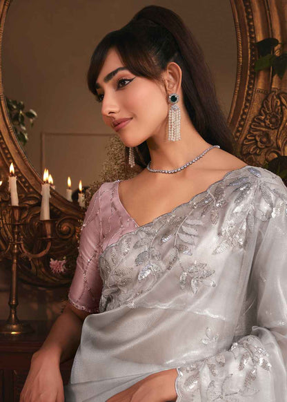 Silver Cloud Tissue Organza Saree