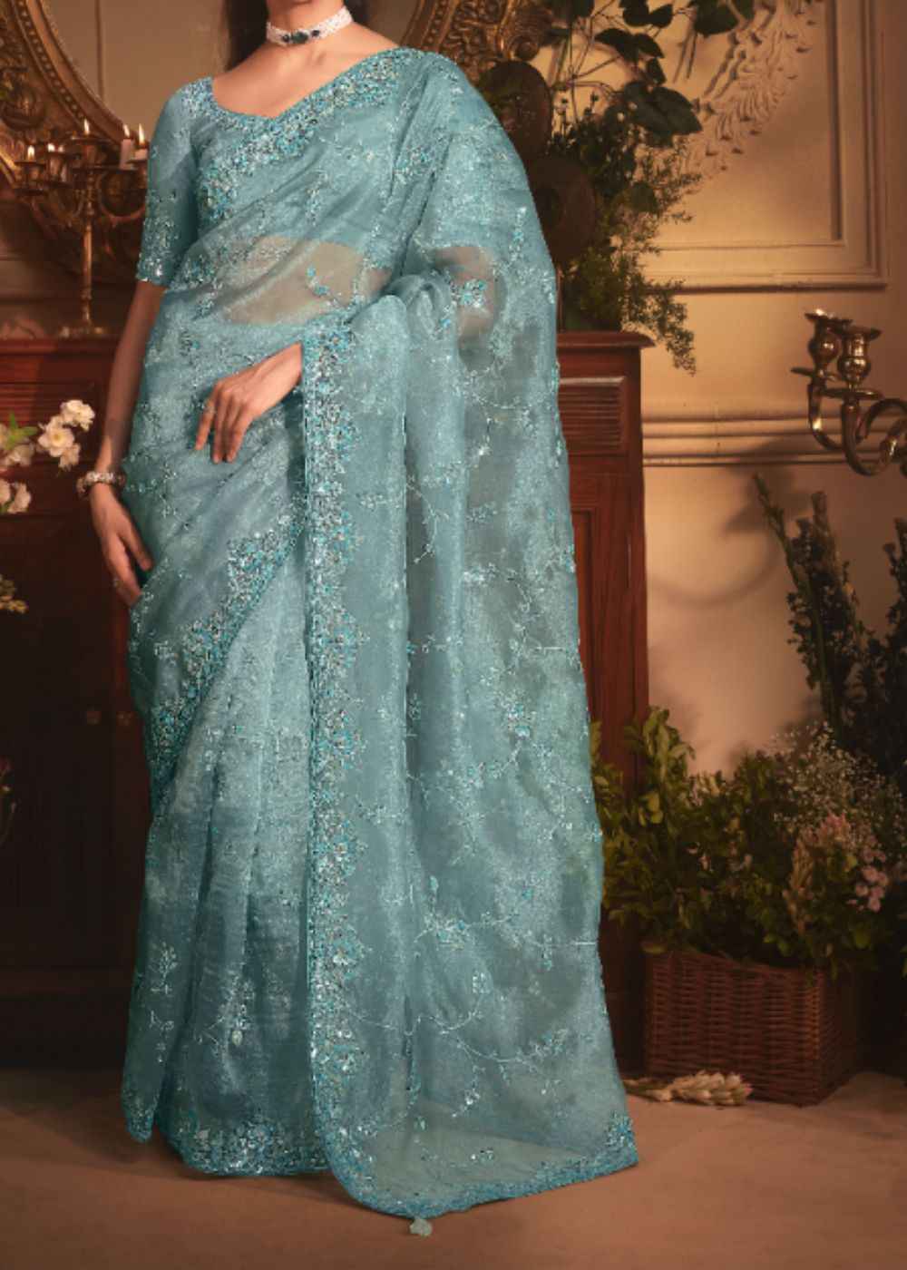 Aqua Dream Tissue Organza Saree