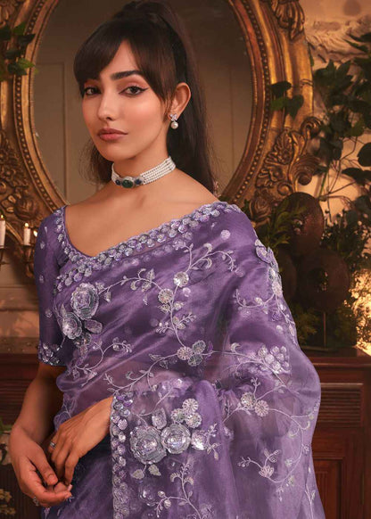 Lavender Mist Tissue Organza Saree