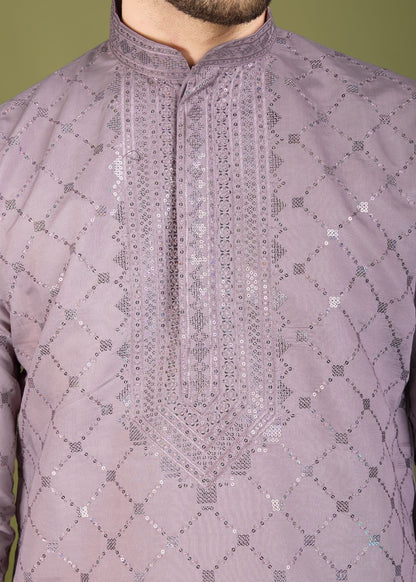 Dusty Peach Charm Embroidered Kurta Set with Dupatta