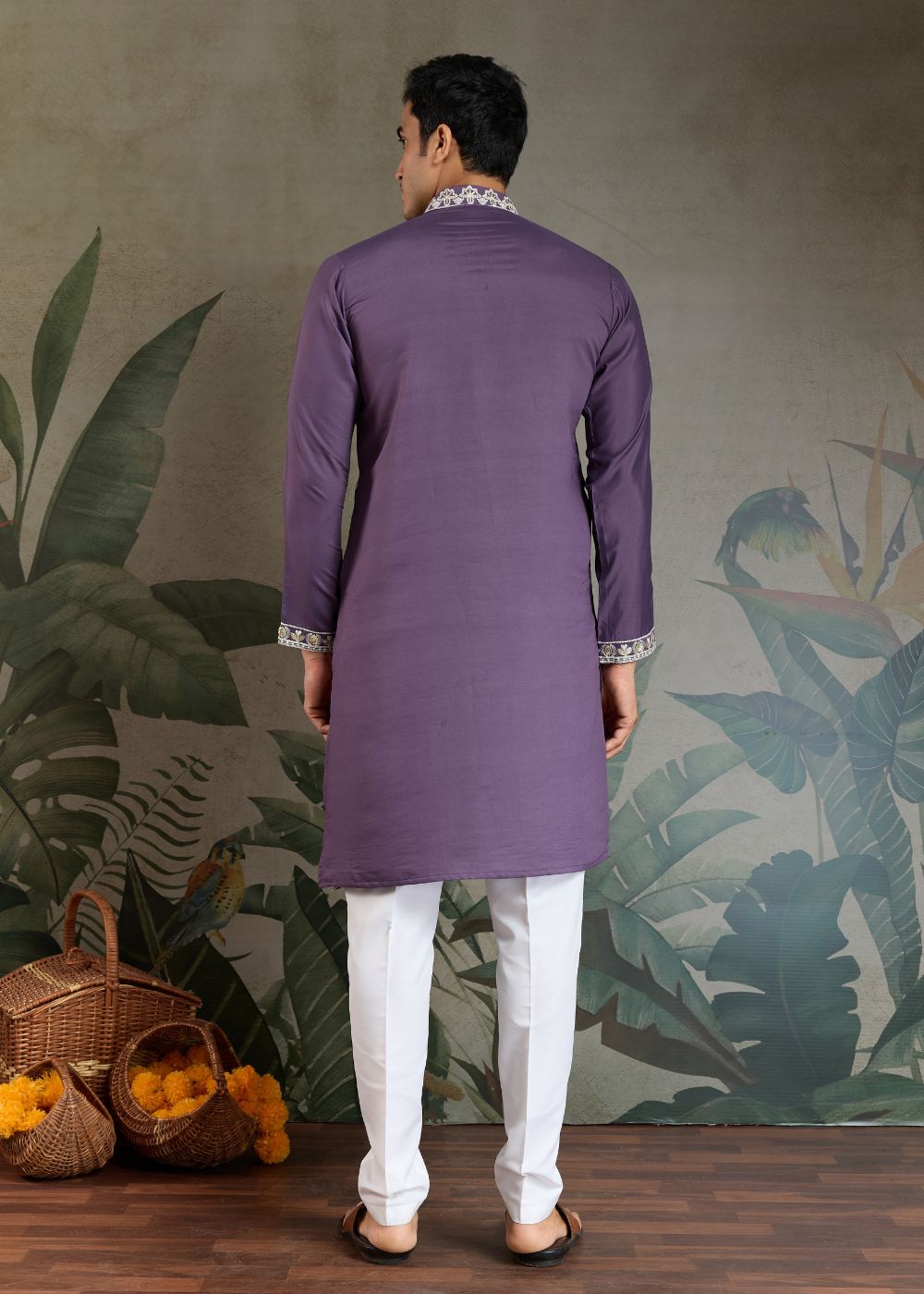 Pastel Purple Rayon Kurta with White Royal Embroidery: Festive Must-Have
