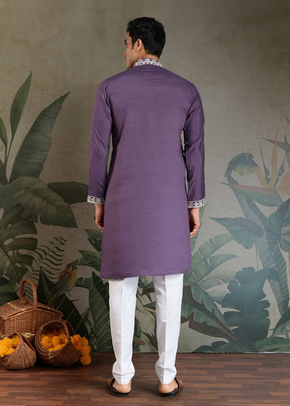 Pastel Purple Rayon Kurta with White Royal Embroidery: Festive Must-Have