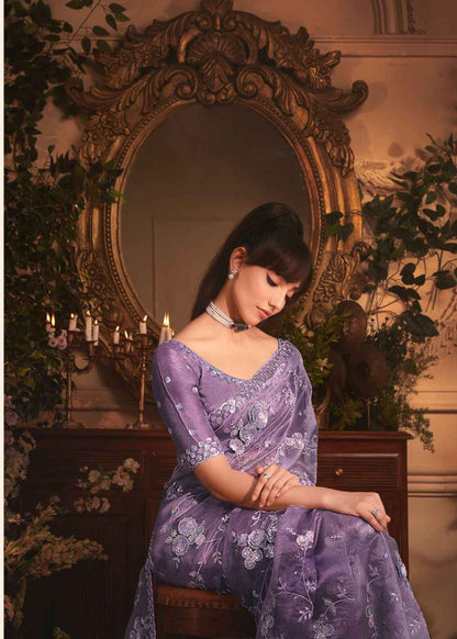 Lavender Mist Tissue Organza Saree