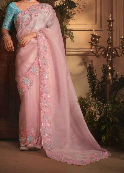 Baby Pink Tissue Organza Saree