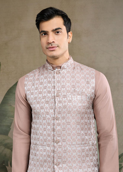 Rose Dust Royalty – Blush Beige Kurta with Designer Jacquard Silk Jacket