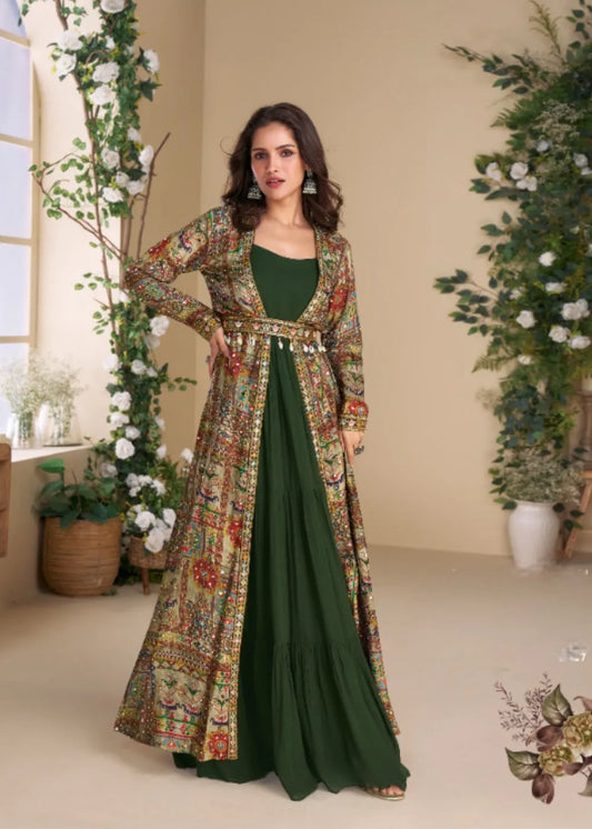 Forest Green Regal Silk Shrug Set